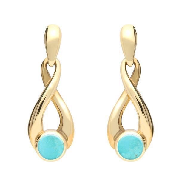 9ct Yellow Gold Turquoise Eternity Loop Drop Earrings - Yellow Gold