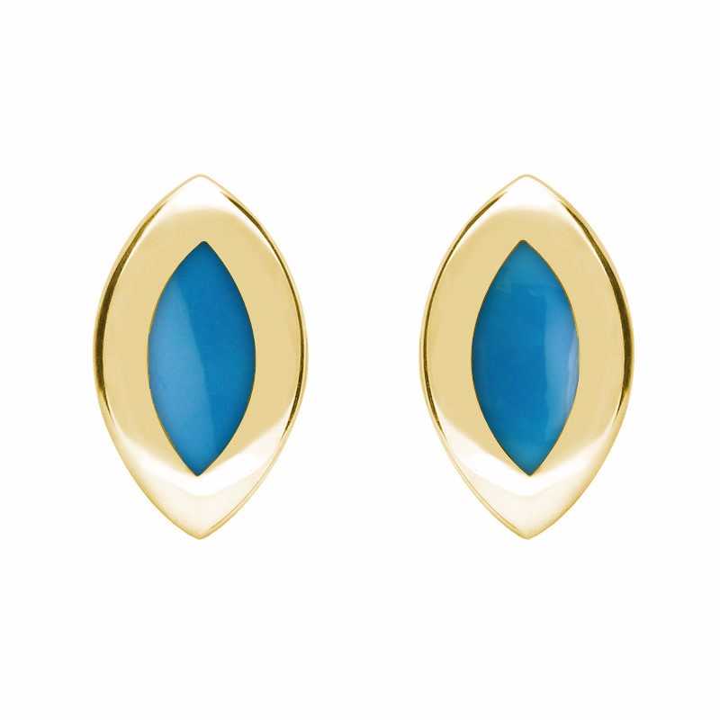9ct Yellow Gold Turquoise Framed Marquise Stud Earrings - Option1 Value Yellow Gold