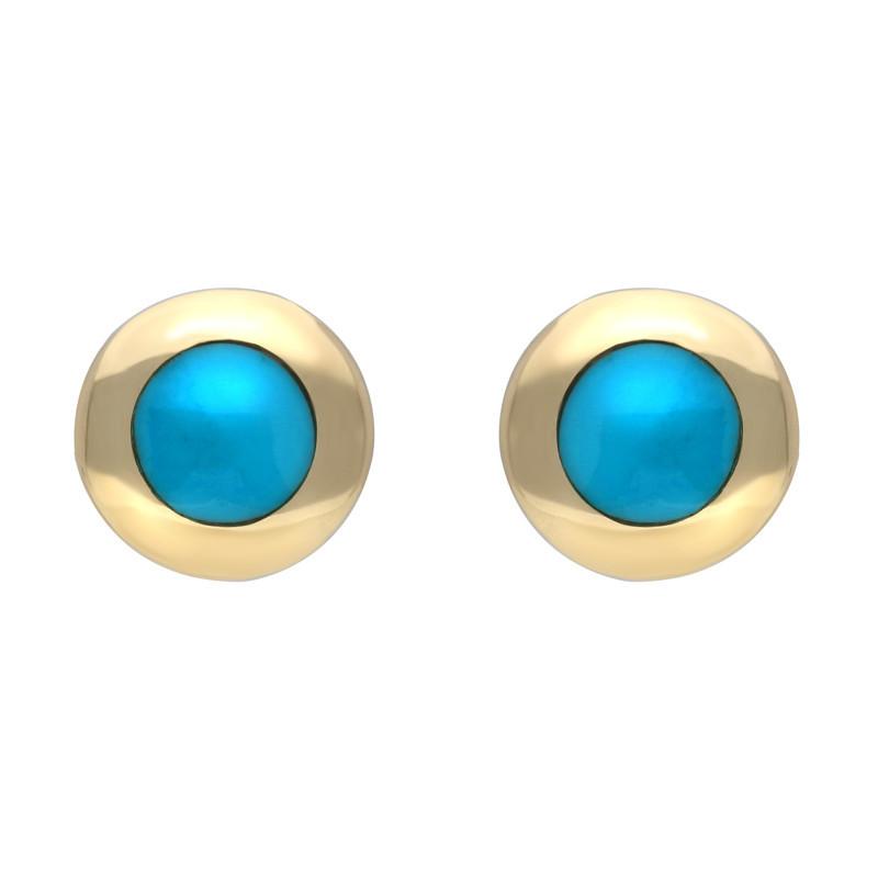 9ct Yellow Gold Turquoise Framed Round Stud Earrings - Yellow Gold