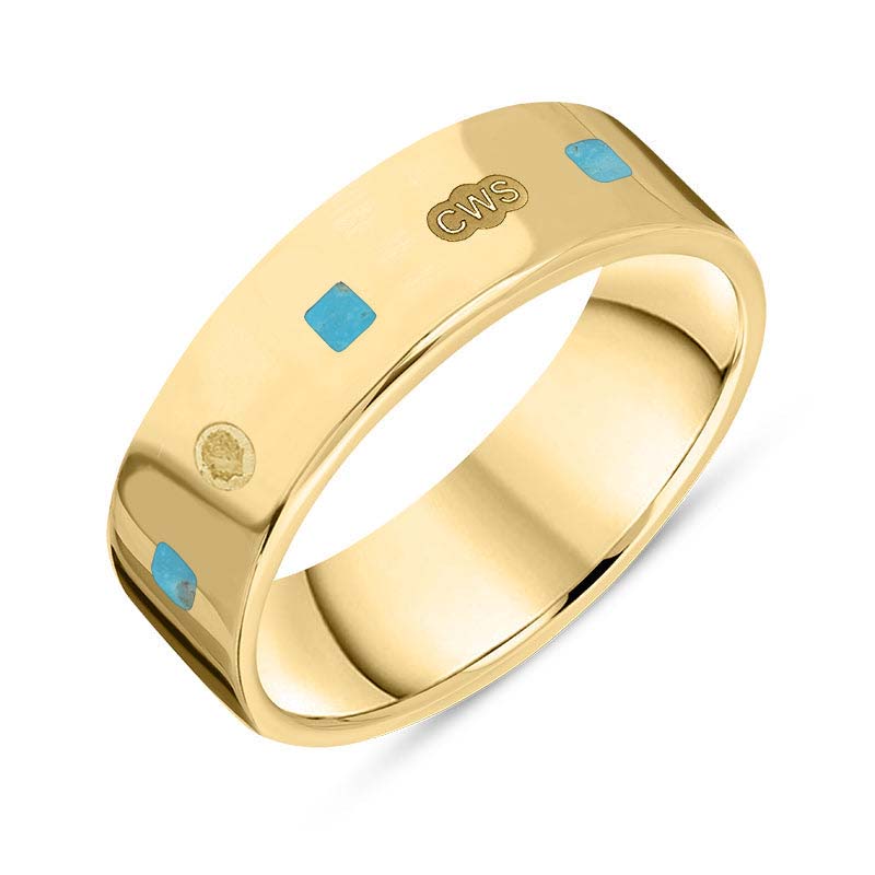 9ct Yellow Gold Turquoise King's Coronation Hallmark Princess Cut 6mm Ring - U