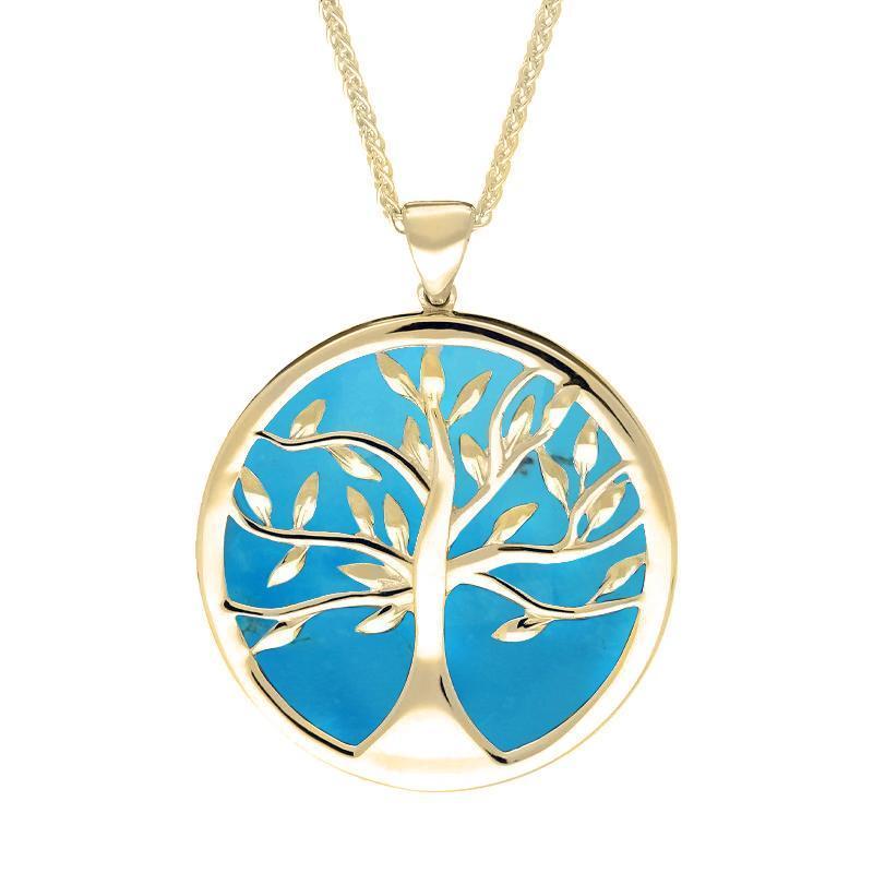 9ct Yellow Turquoise Large Round Tree of Life Necklace