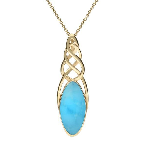 9ct Yellow Gold Turquoise Long Marquise Celtic Necklace - Option1 Value