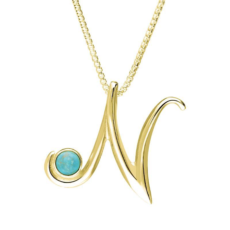 9ct Yellow Gold Turquoise Love Letters Initial N Necklace - Yellow Gold