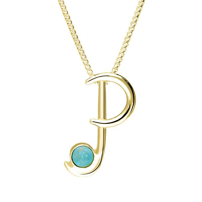9ct Yellow Gold Turquoise Love Letters Initial P Necklace - Yellow Gold
