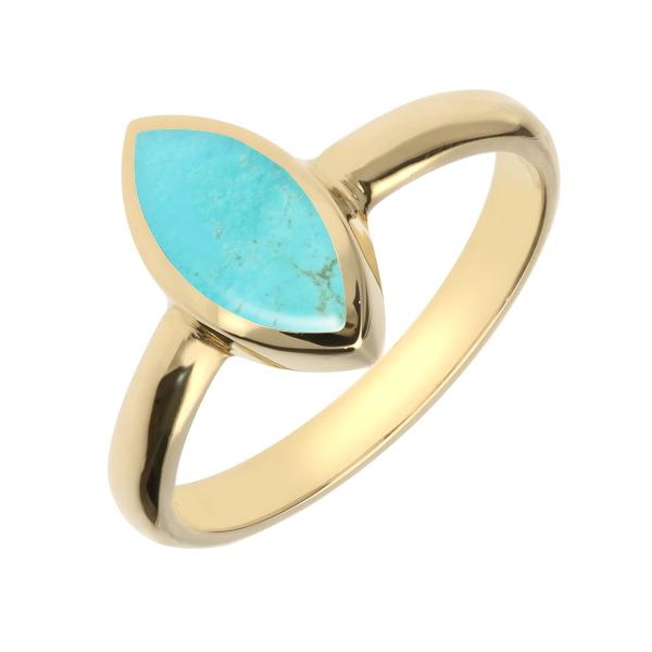 9ct Yellow Gold Turquoise Marquise Ring - Yellow Gold