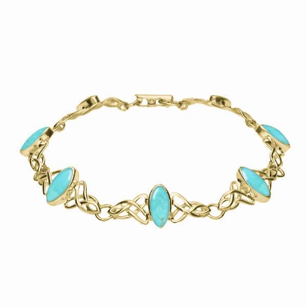 9ct Yellow Gold Turquoise Marquise Shaped Celtic Bracelet
