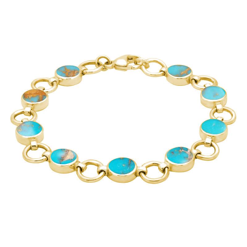 9ct Yellow Gold Turquoise Nine Stone Round Ring Bracelet