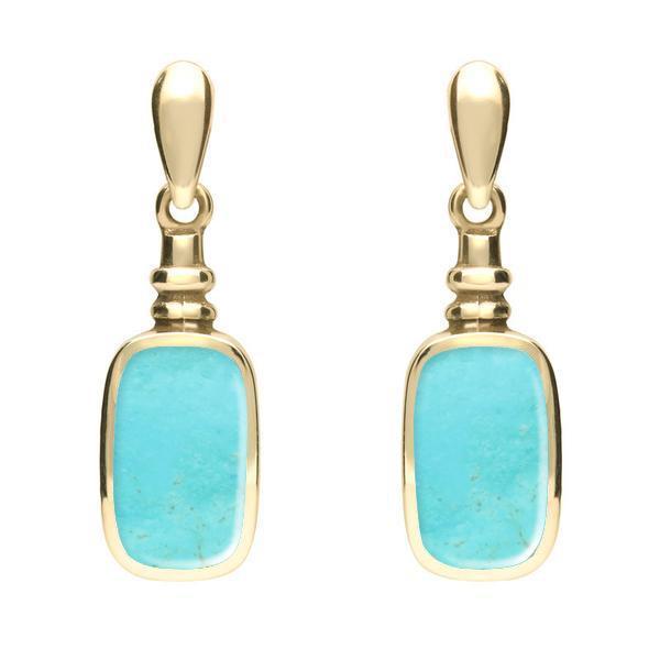 9ct Yellow Gold Turquoise Oblong Bottle Top Drop Earrings