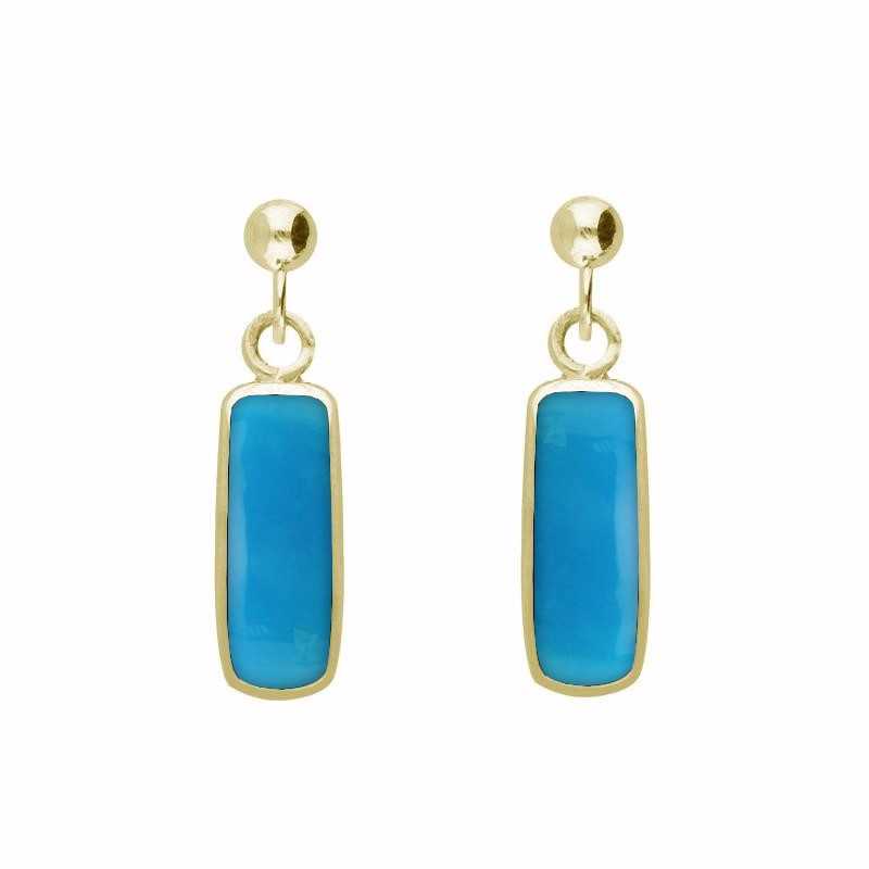 9ct Yellow Gold Turquoise Oblong Drop Earrings - Yellow Gold