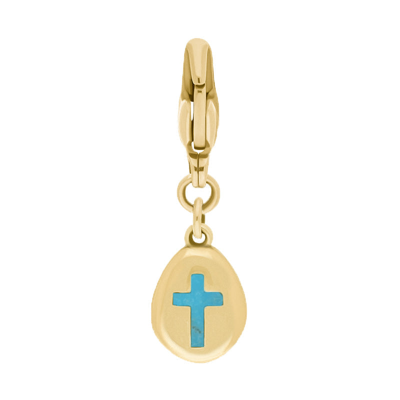 9ct Yellow Gold Turquoise Pear Shaped Cross Clip Charm - Option1 Value Yellow Gold