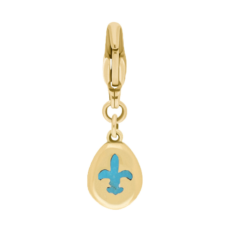 9ct Yellow Gold Turquoise Pear Shaped Fleur De Lis Clip Charm - Option1 Value Yellow Gold
