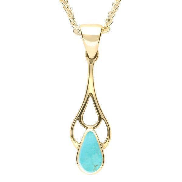 9ct Yellow Gold Turquoise Pear Spoon Necklace