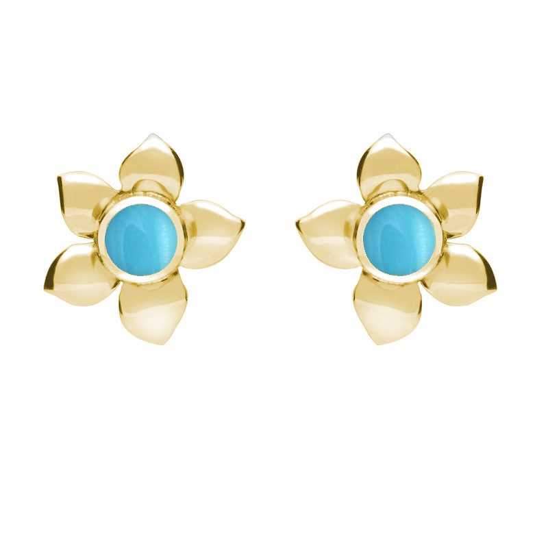 9ct Yellow Gold Turquoise Petal Stud Earrings - Option1 Value Yellow Gold
