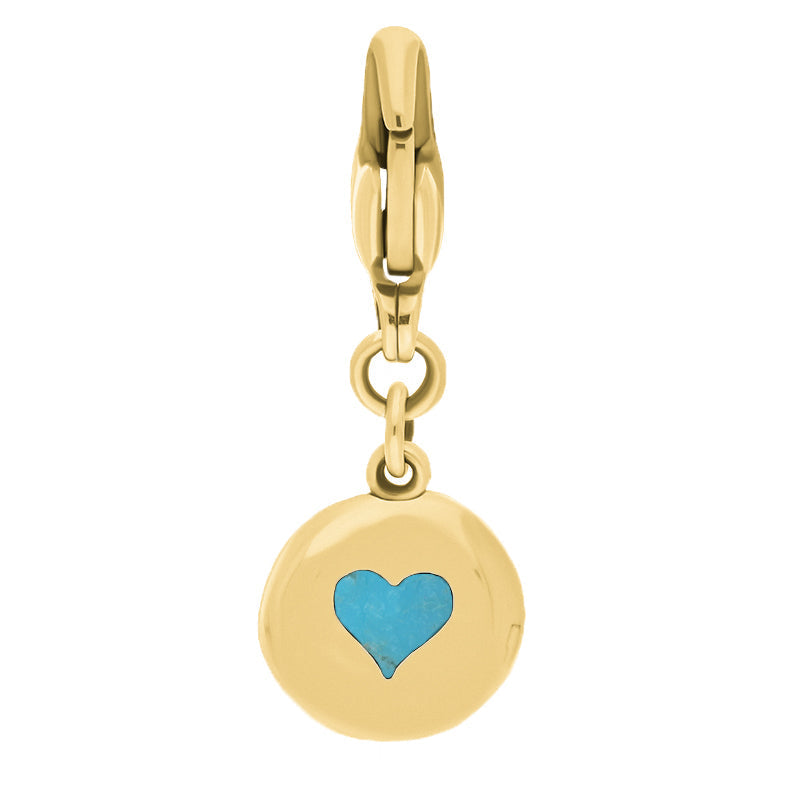 9ct Yellow Gold Turquoise Round Shaped Heart Clip Charm - Option1 Value Yellow Gold