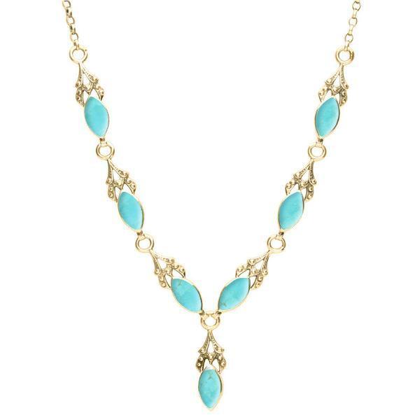 9ct Yellow Gold Turquoise Seven Stone Marquise Necklace