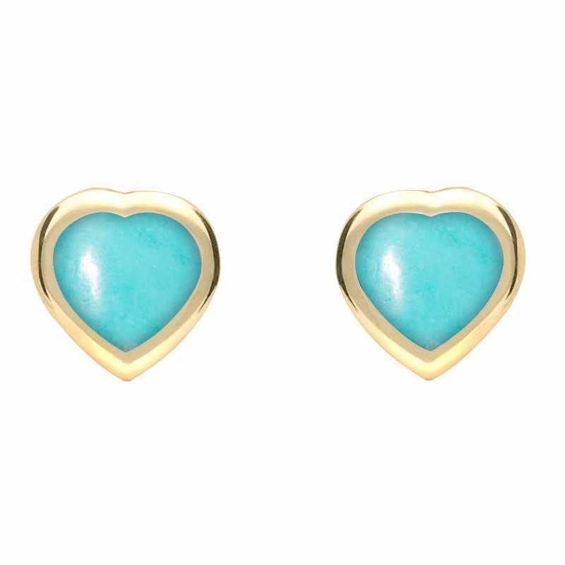 9ct Yellow Gold Turquoise Small Framed Heart Stud Earrings - Yellow Gold