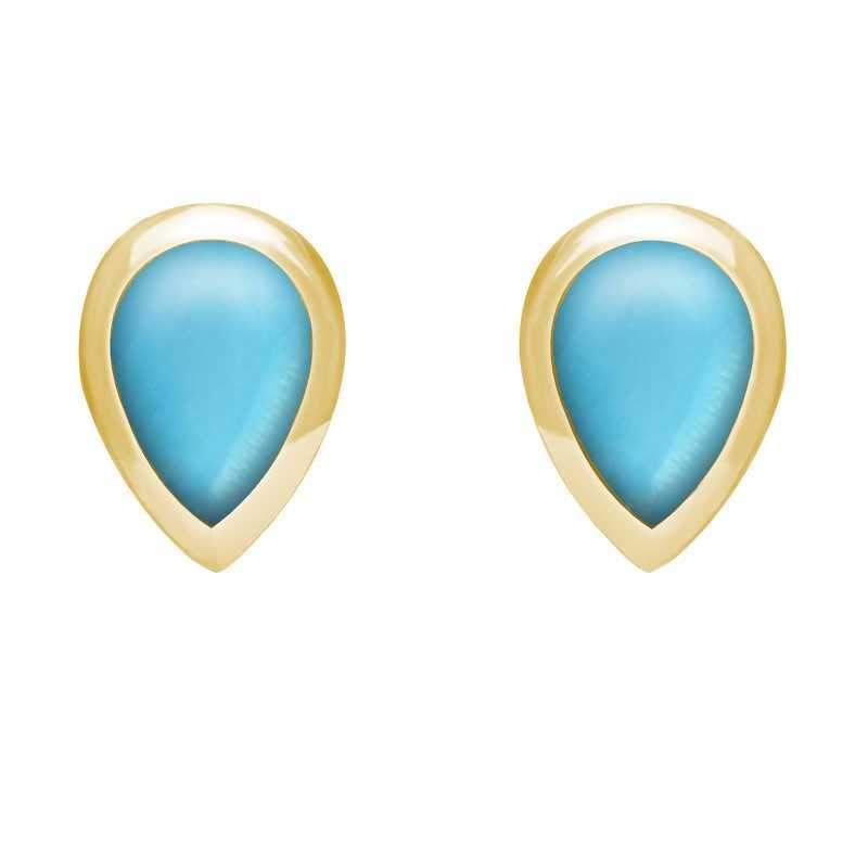 9ct Yellow Gold Turquoise Small Teardrop Stud Earrings - Option1 Value Yellow Gold