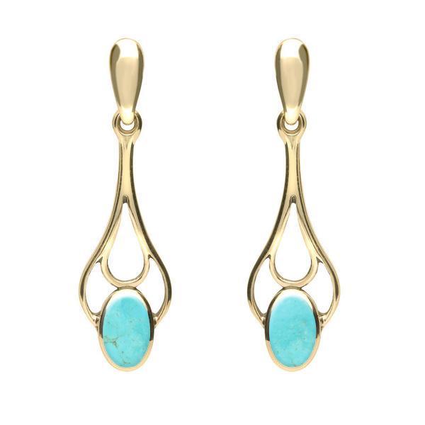9ct Yellow Gold Turquoise Spoon Drop Earrings - Yellow Gold