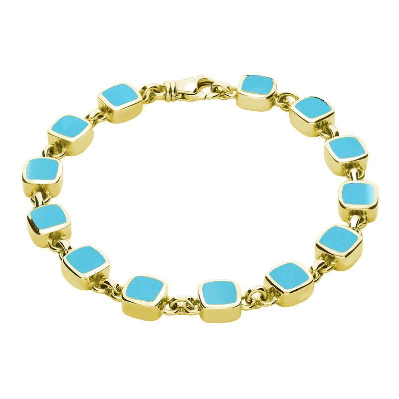 9ct Yellow Gold Turquoise Square Cushion Bracelet