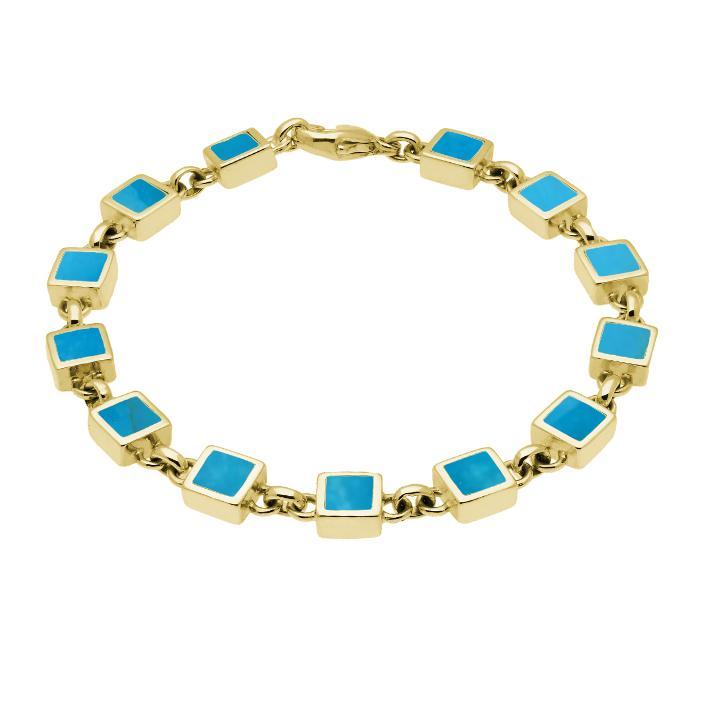 9ct Yellow Gold Turquoise Square Stone Bracelet - Option1 Value