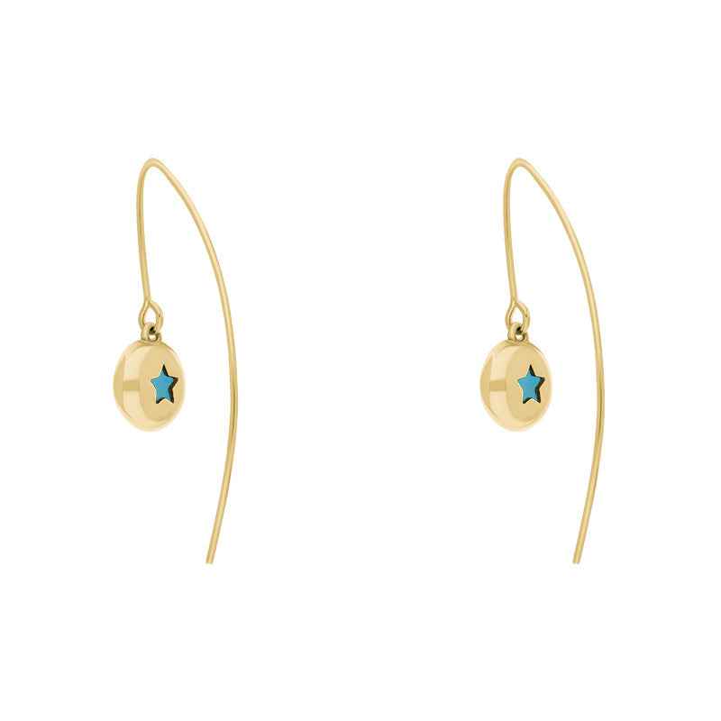 9ct Yellow Gold Turquoise Star Disc Drop Earrings - Yellow Gold