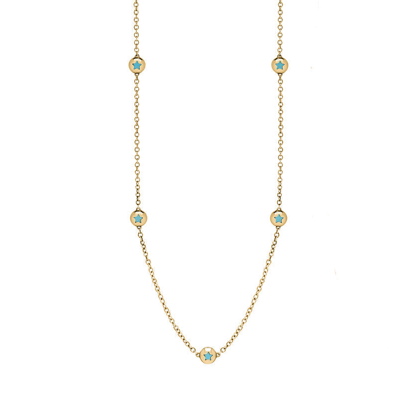 9ct Yellow Gold Turquoise Star Link Disc Chain Necklace - Option1 Value Yellow Gold