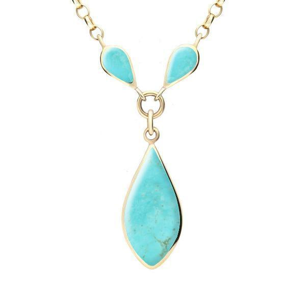 9ct Yellow Gold Turquoise Three Stone Pear Necklace - Yellow Gold