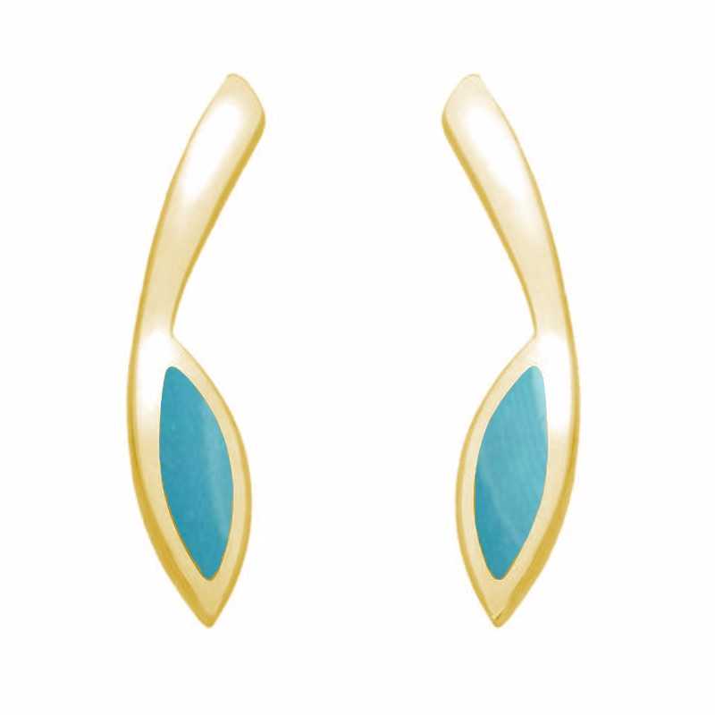 9ct Yellow Gold Turquoise Toscana Long Marquise Stud Earrings - Yellow Gold