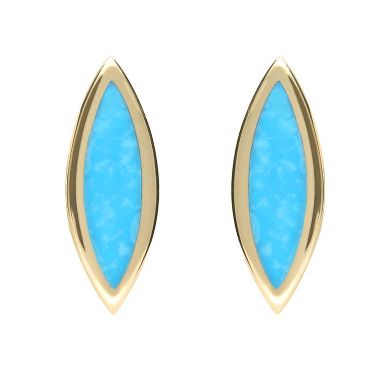 9ct Yellow Gold Turquoise Toscana Marquise Stud Earrings - Yellow Gold