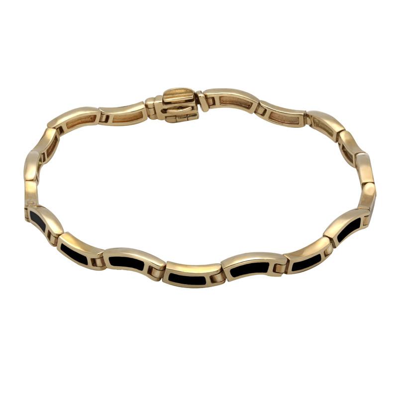 9ct Yellow Gold Whitby Jet Eighteen Stone Wavy Link Bracelet - Yellow Gold