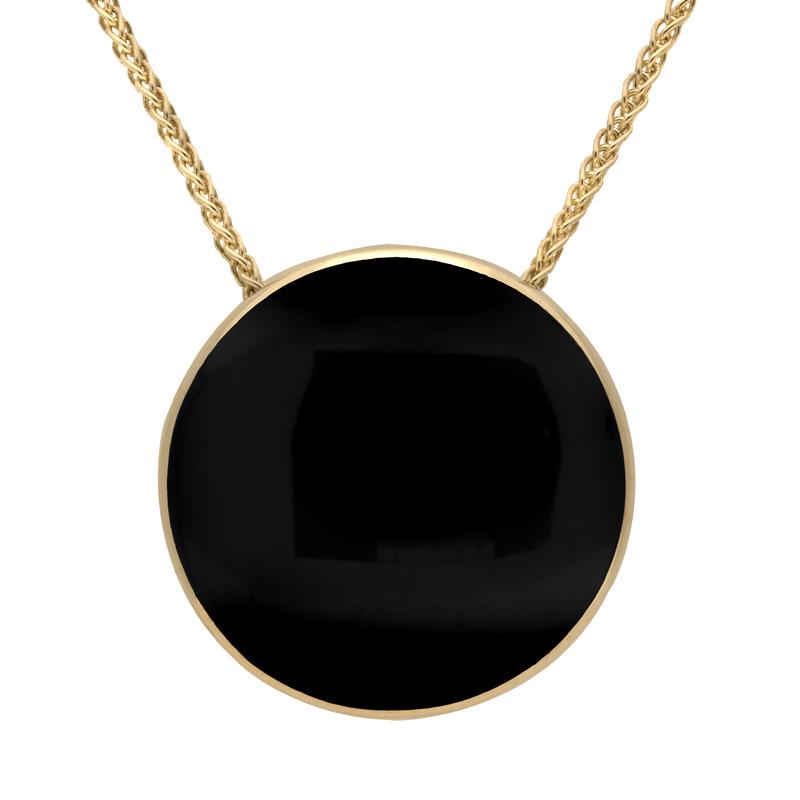 9ct Yellow Gold Whitby Jet 25mm Round Necklace - Option1 Value Yellow Gold