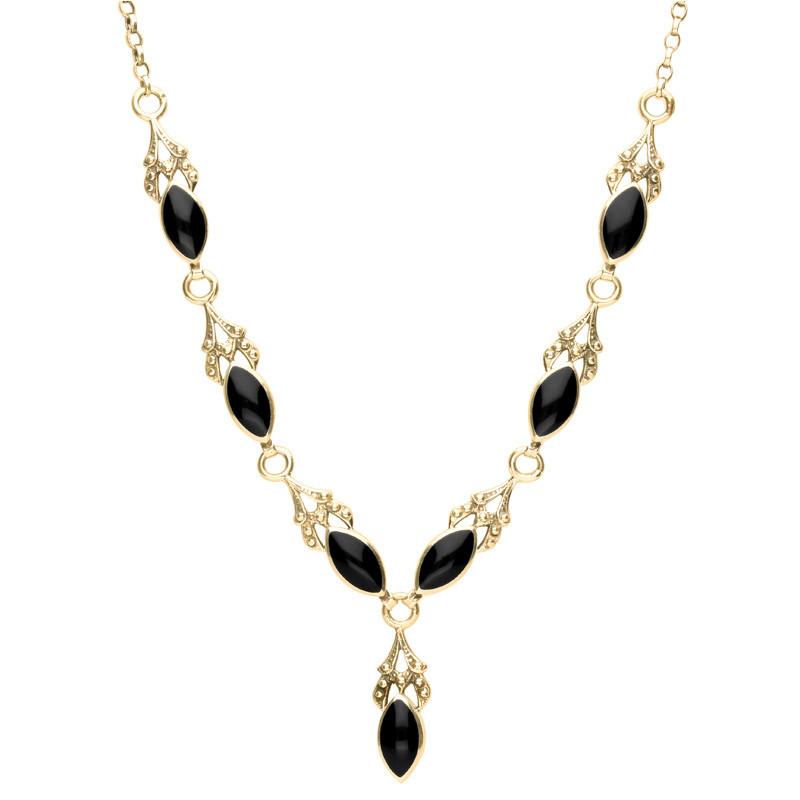 9ct Yellow Gold Whitby Jet Seven Stone Marquise Necklace - Yellow Gold