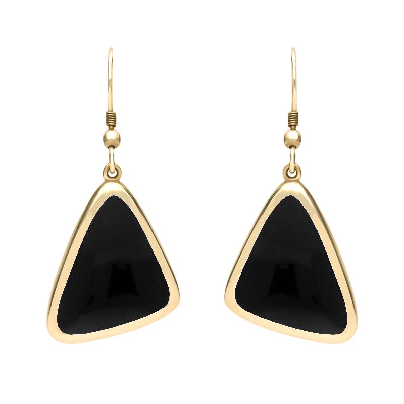 9ct Yellow Gold Whitby Jet Abstract Triangle Hook Drop Earrings - Option1 Value Yellow Gold