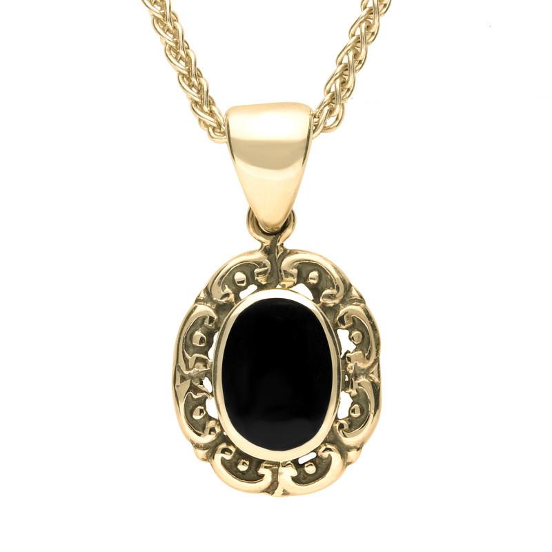 9ct Yellow Gold Whitby Jet Antique Frame Necklace - Yellow Gold