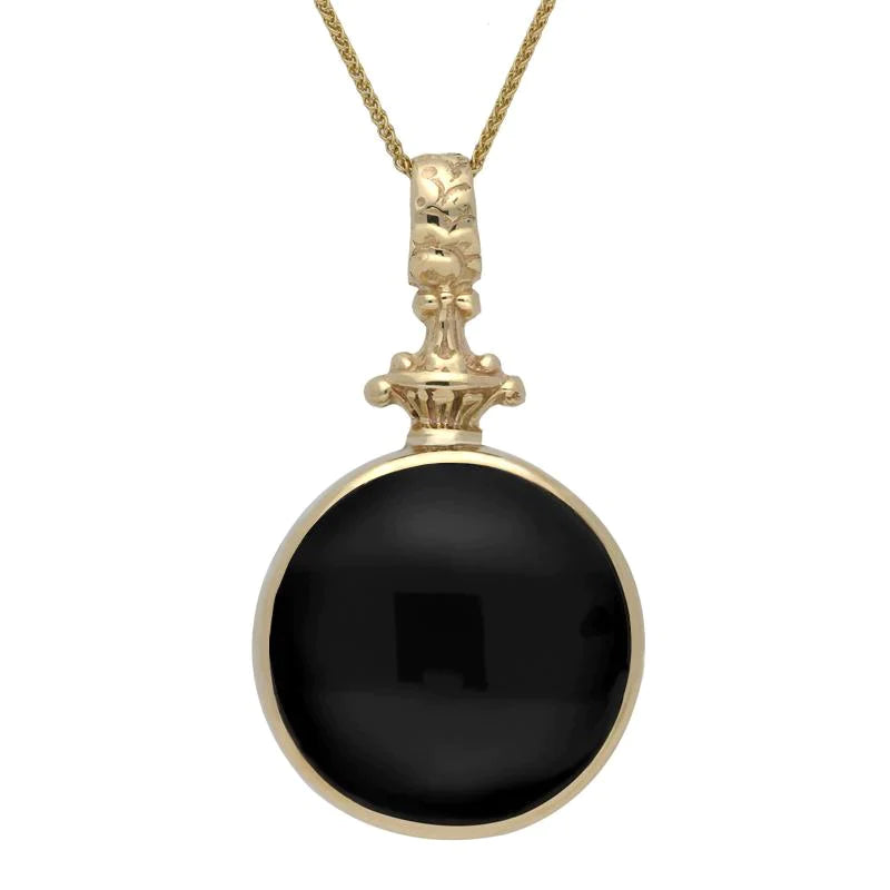 9ct Yellow Gold Whitby Jet Blue John Double Sided Fob Necklace - Yellow Gold
