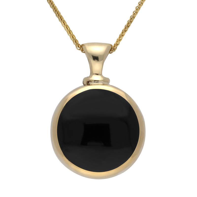 9ct Yellow Gold Whitby Jet Blue John Double Sided Round Dinky Fob Necklace - Yellow Gold