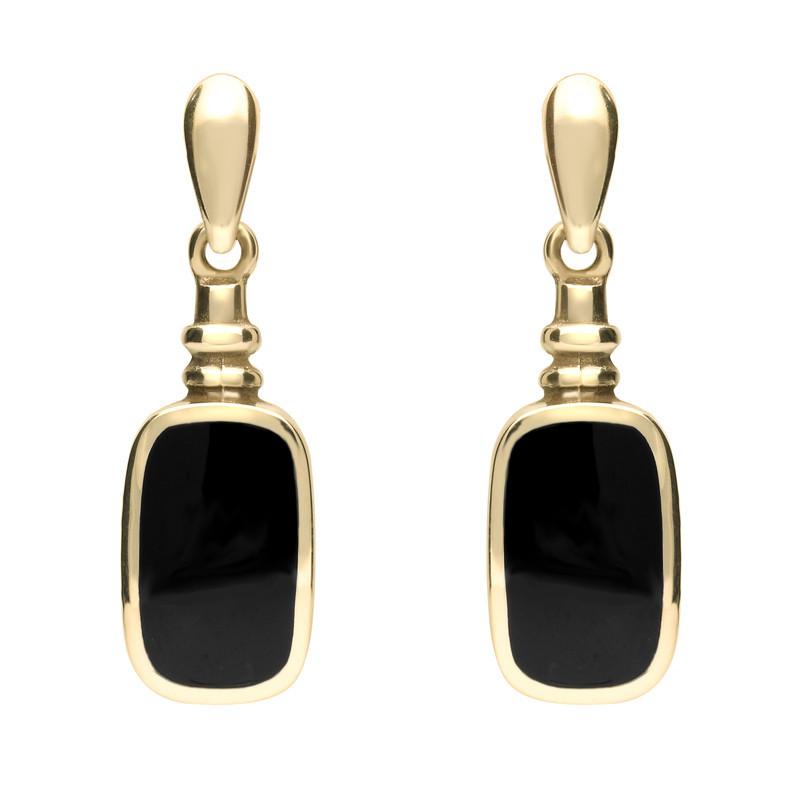 9ct Yellow Gold Whitby Jet Oblong Bottle Top Drop Earrings - Yellow Gold