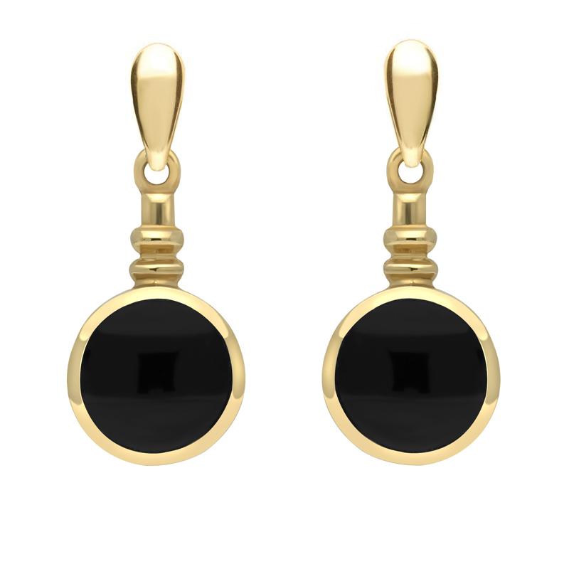 9ct Yellow Gold Whitby Jet Bottle Top Drop Earrings - Yellow Gold