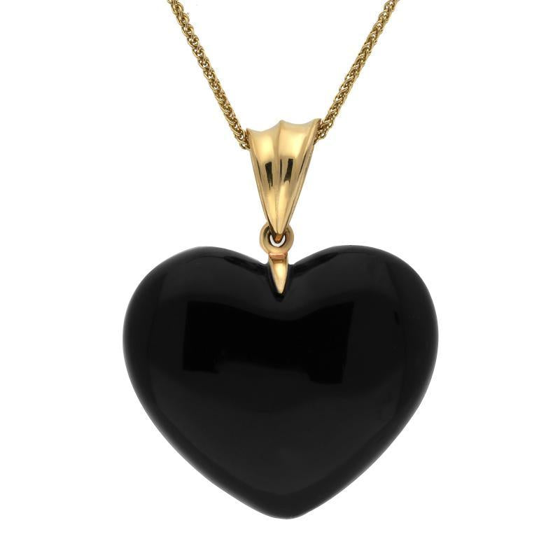 9ct Yellow Gold Whitby Jet Carved Heart Wavy Bail Necklace - Option1 Value Yellow Gold