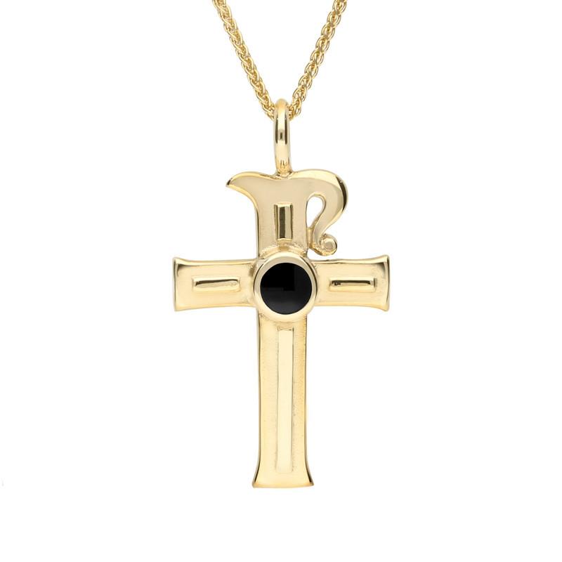9ct Yellow Gold Whitby Jet Celtic Cross Necklace - Yellow Gold