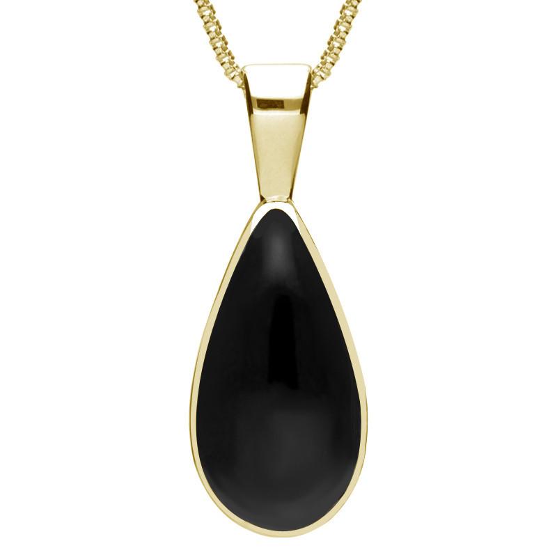 9ct Yellow Gold Whitby Jet Classic Teardrop Necklace - Yellow Gold