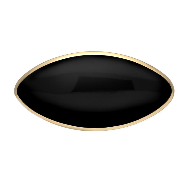 9ct Yellow Gold Whitby Jet Contemporary Long Oval Brooch - Yellow Gold