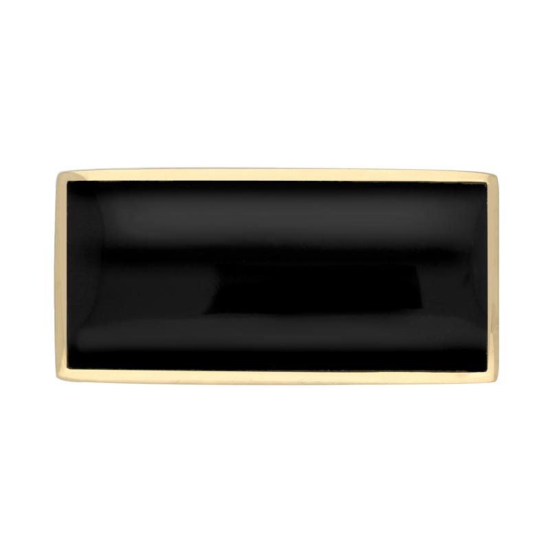 9ct Yellow Gold Whitby Jet Contemporary Oblong Brooch - Yellow Gold