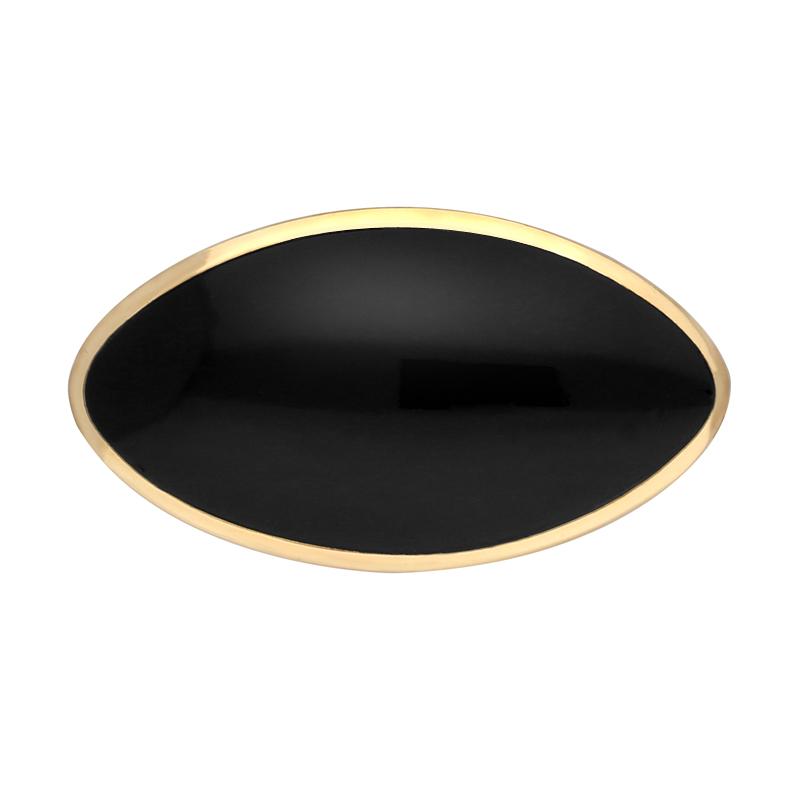 9ct Yellow Gold Whitby Jet Contemporary Oval Brooch - Yellow Gold