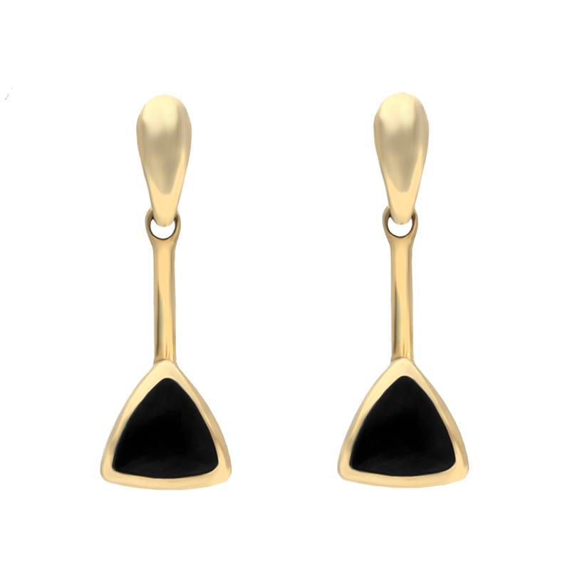 9ct Yellow Gold Whitby Jet Curved Triangle Drop Earrings - Yellow Gold