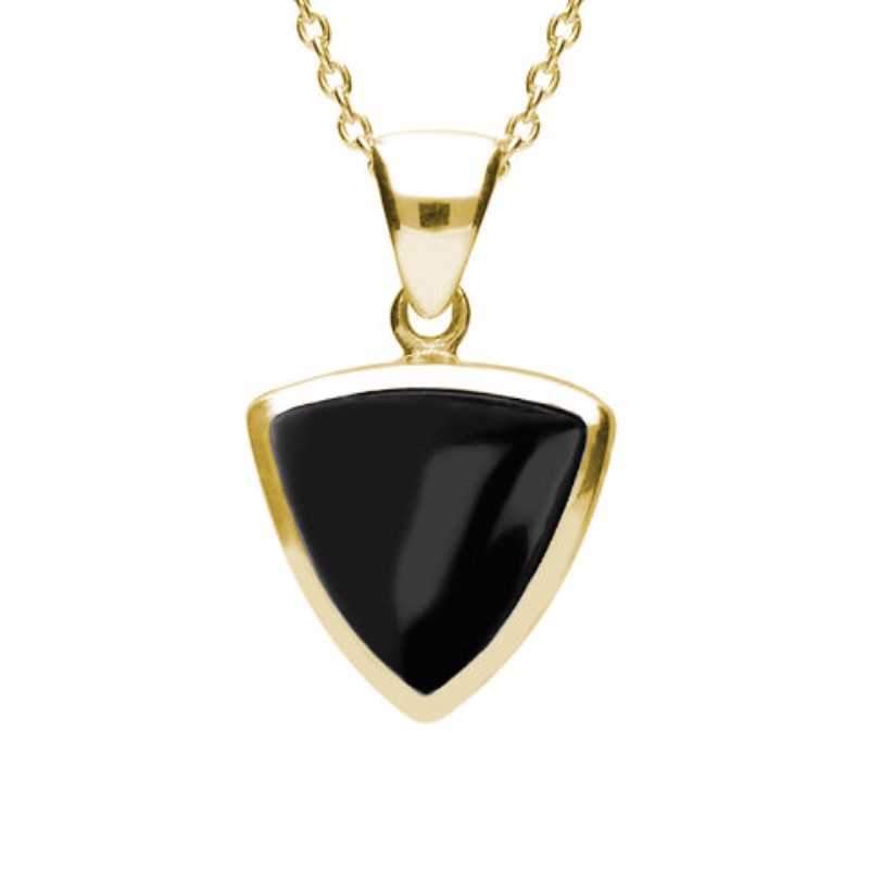 9ct Yellow Gold Whitby Jet Curved Triangle Necklace - Yellow Gold