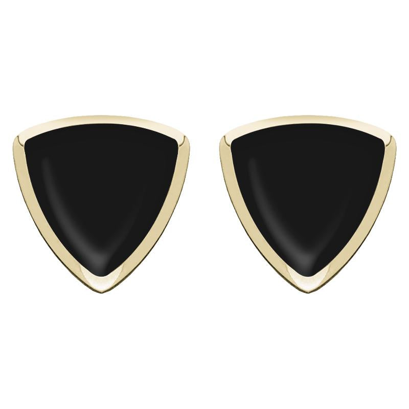 9ct Yellow Gold Whitby Jet Curved Triangle Stud Earrings - Yellow Gold