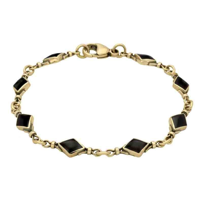 9ct Yellow Gold Whitby Jet Diamond Shaped Bracelet - Yellow Gold