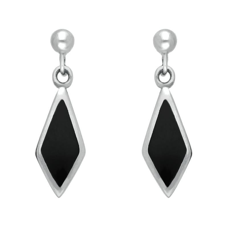 Sterling Silver Whitby Jet Dinky Diamond Drop Earrings - Option1 Value Silver