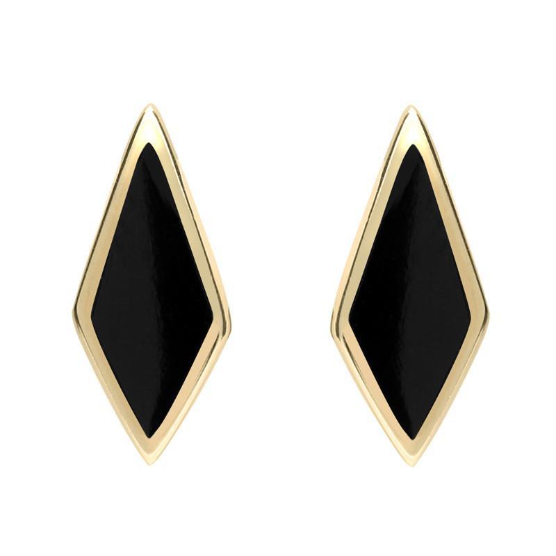 9ct Yellow Gold Whitby Jet Diamond Shaped Stud Earrings - Option1 Value Yellow Gold